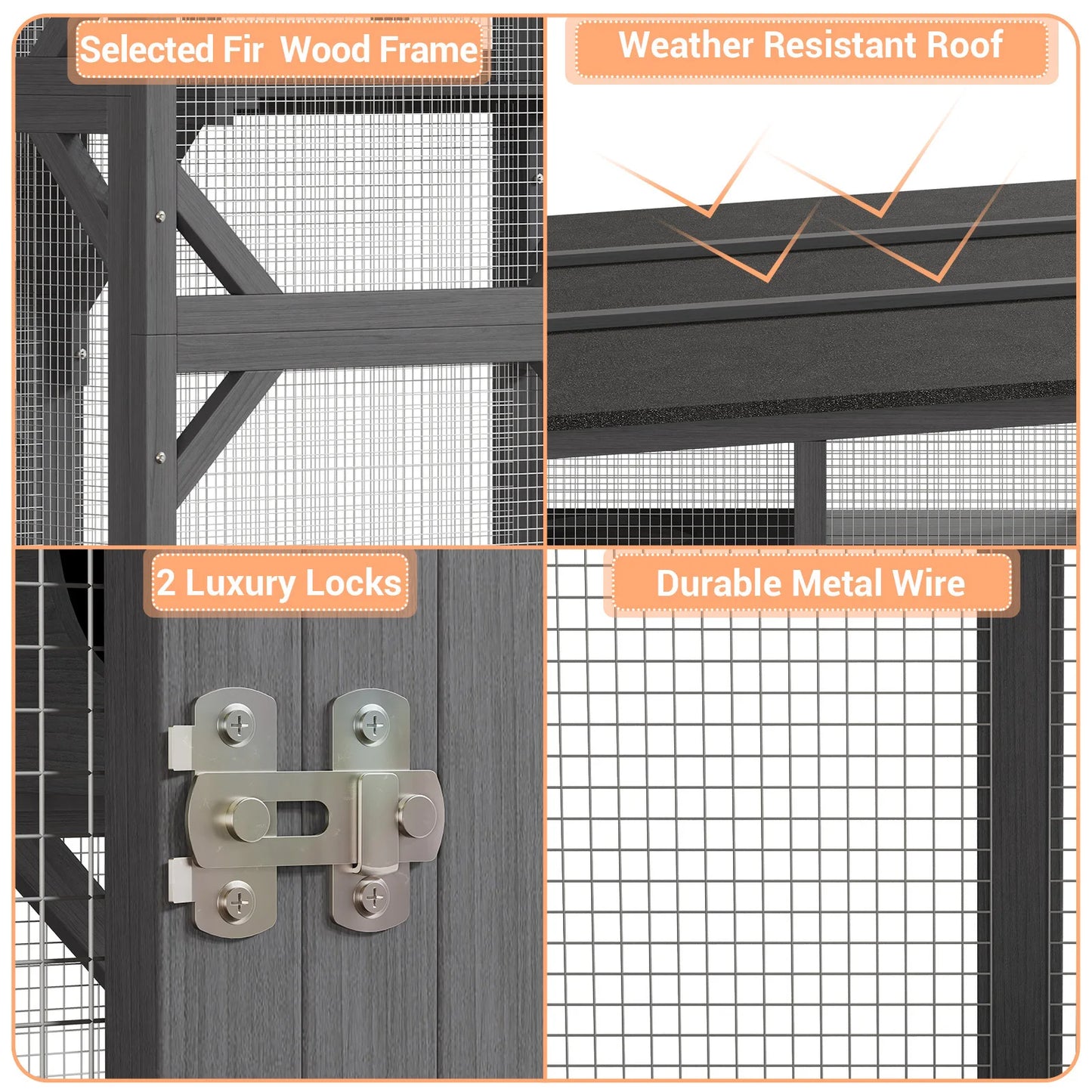 Extra Large Outdoor Wooden Catio, Walk-in Multi-Level Cat Enclosure with Waterproof Roof for Patio & Backyard