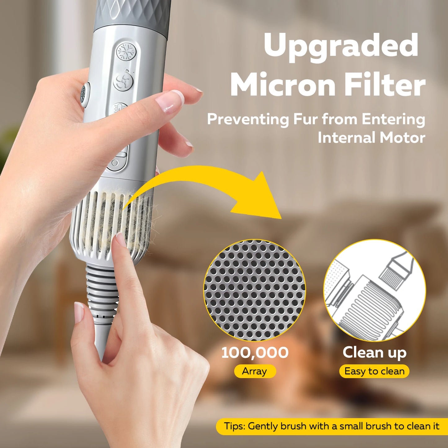 Portable Pet Hair Dryer Dog Grooming Blower -High Velocity Quiet Lightweight 1.2lbs with 3 Speeds