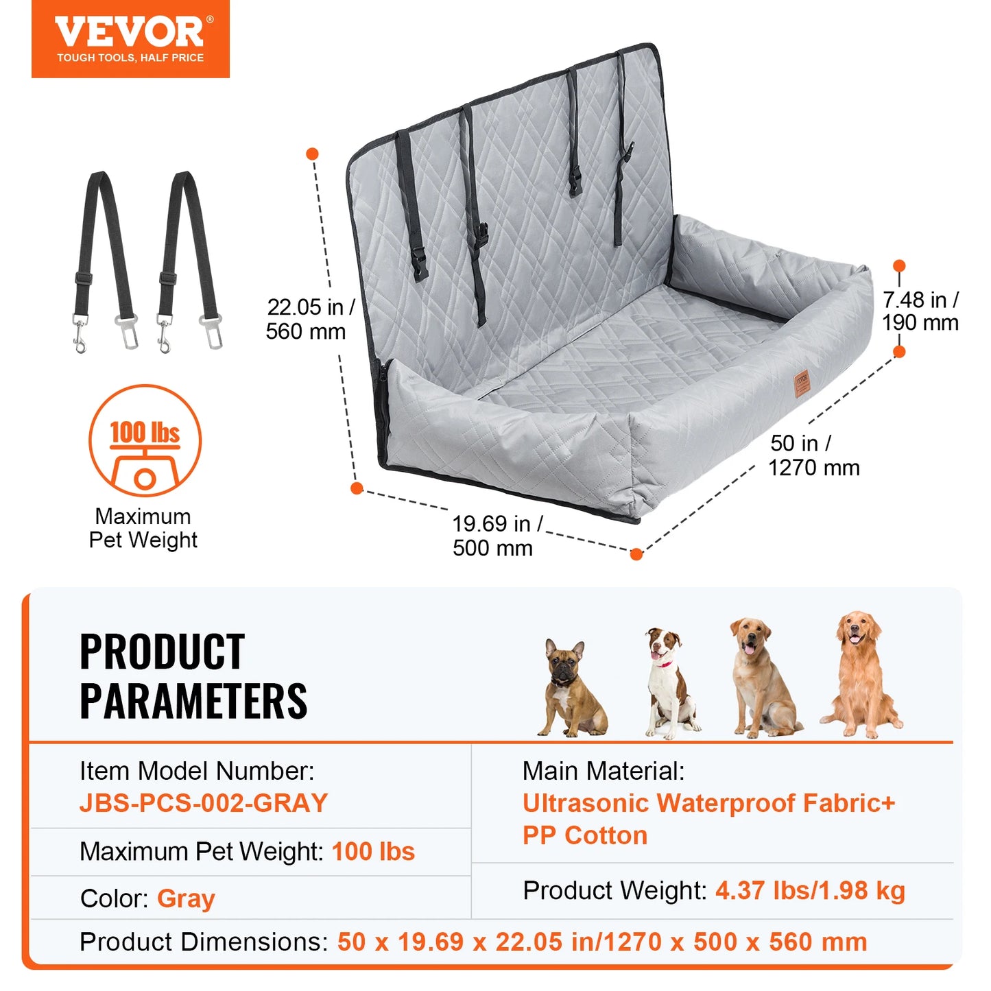 Waterproof Dog Booster Seat Pet Car Seat with Clip-On Safety Leash