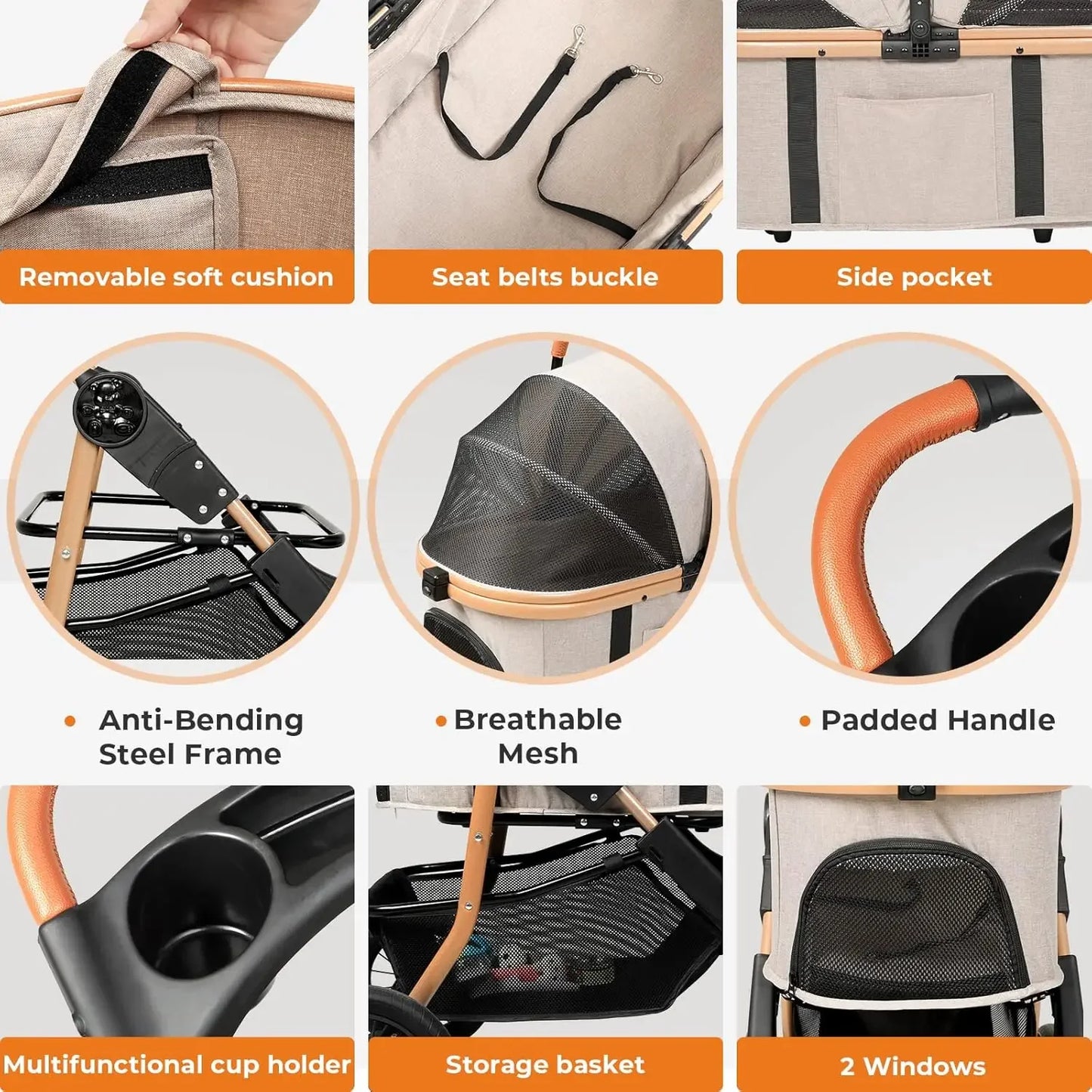 3-in-1 Large Dog Stroller Detachable Carrier, Zipperless Dual Entry, Foldable Jogger