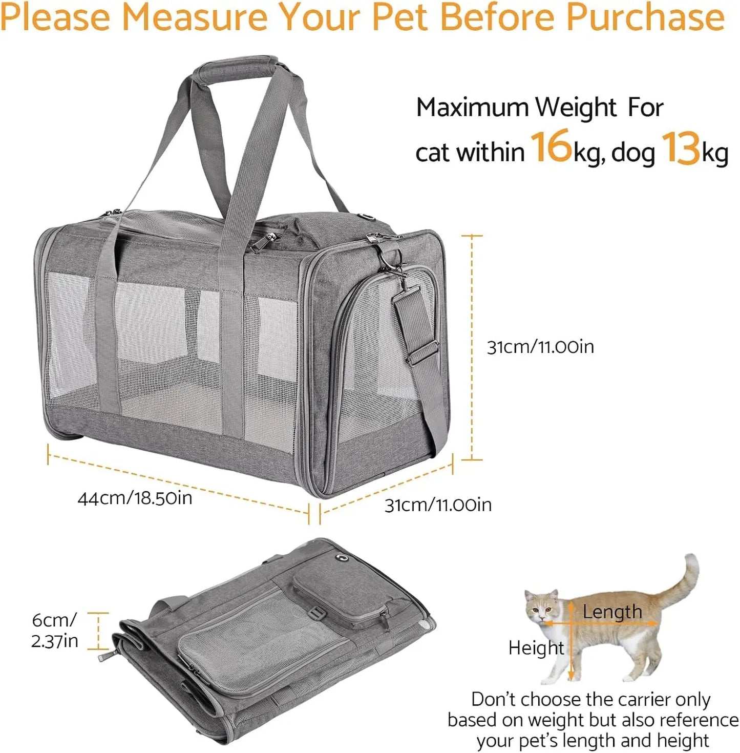 Airline Approved Pet Carrier for Cats Dogs Soft Travel Bag with Breathable Honeycomb