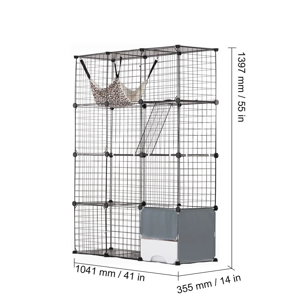 4-Level Cat Habitat with Removable Steel Mesh Litter Tray  Indoor Outdoor Use