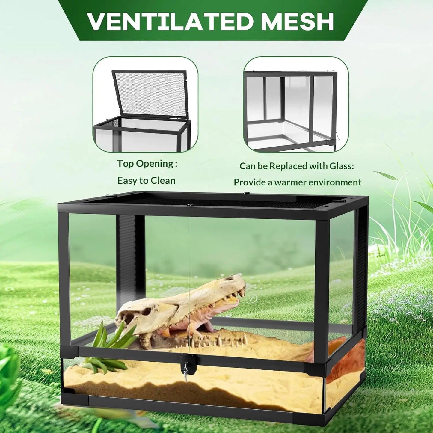 Ventilation Reptile Terrarium, Double Hinge Door  Anti Escape Reptile Tank