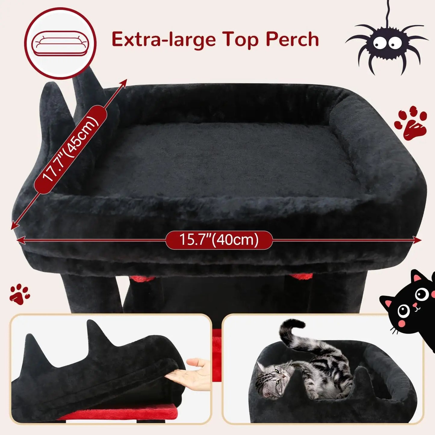 Gothic Cat Tree for Large Indoor Cats, 61-inch Tower with Scratching Posts, Top Perch & Condos