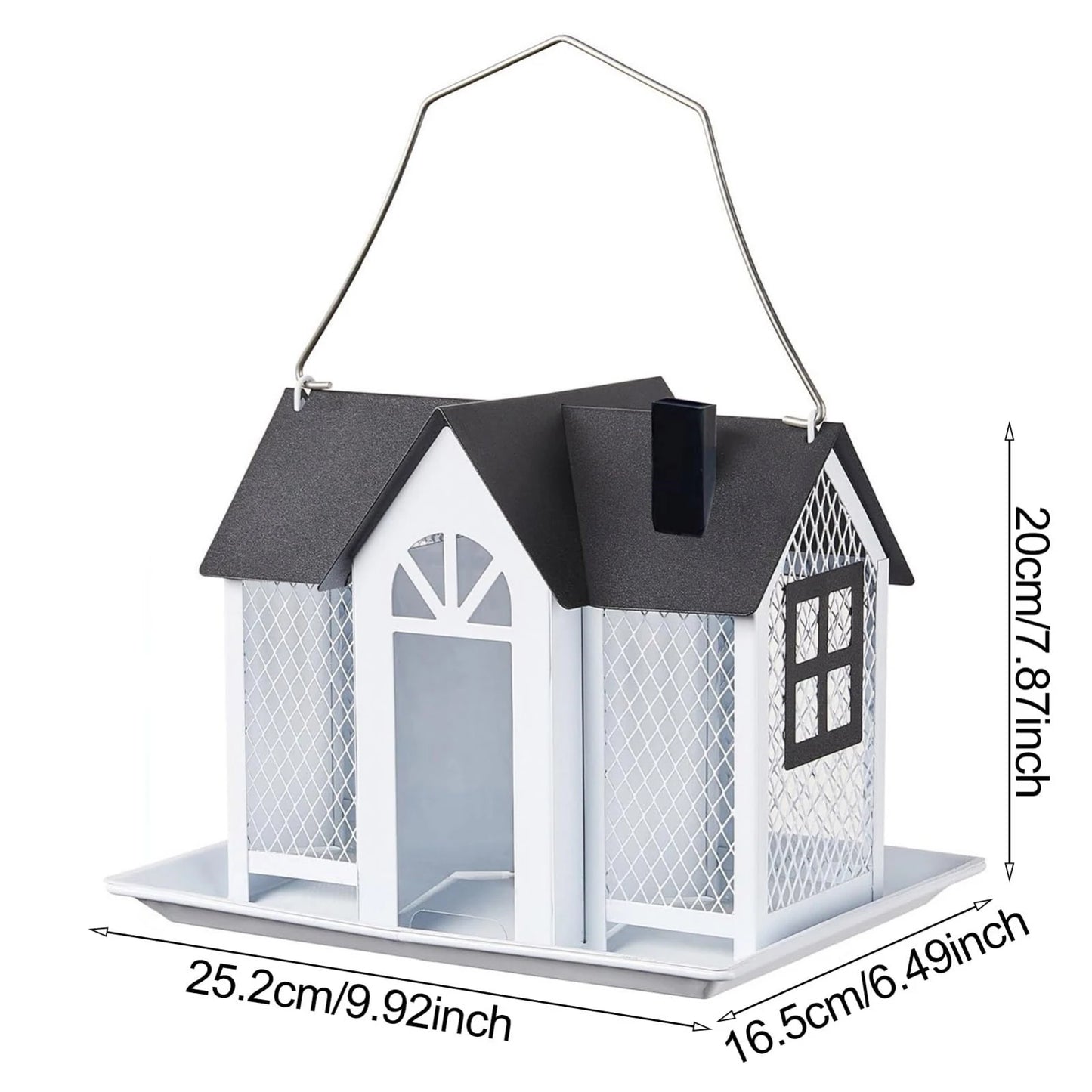 Large Birdhouse with Metal Mesh Cover and Seed Tray,  Weather-Resistant Metal Outdoor Garden Courtyard Decoration Bird Feeding Station,
