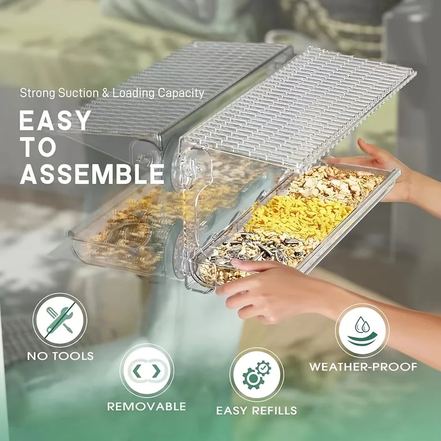 Large Window Bird Feeder with Removable Seed & Water Tray 4 Super Strong Adhesive Hooks