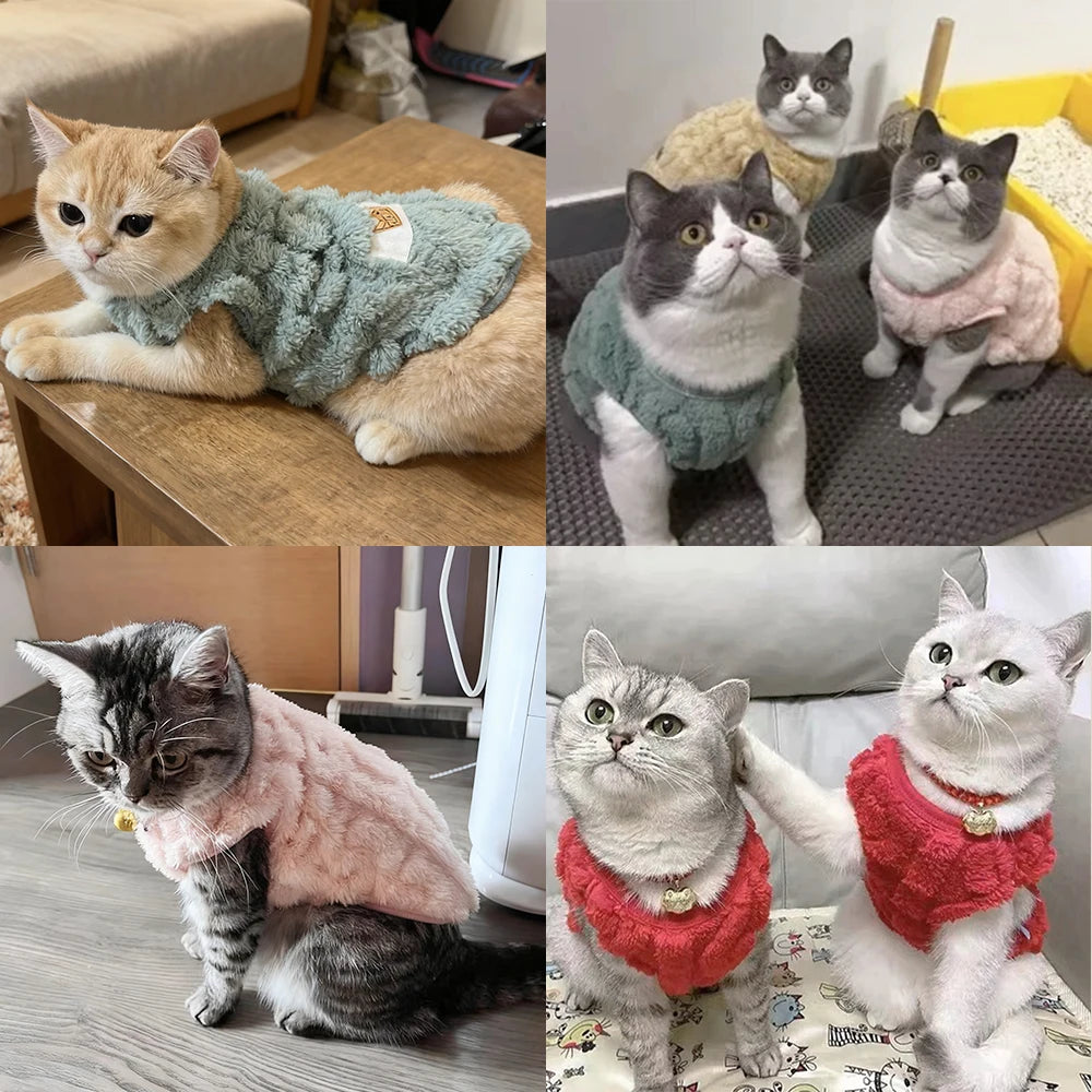 Winter Pet Clothes Warm Fleece Vest Coat For Small Cats Dogs Cozy Plush Solid Pullover Sleeveless Sweater
