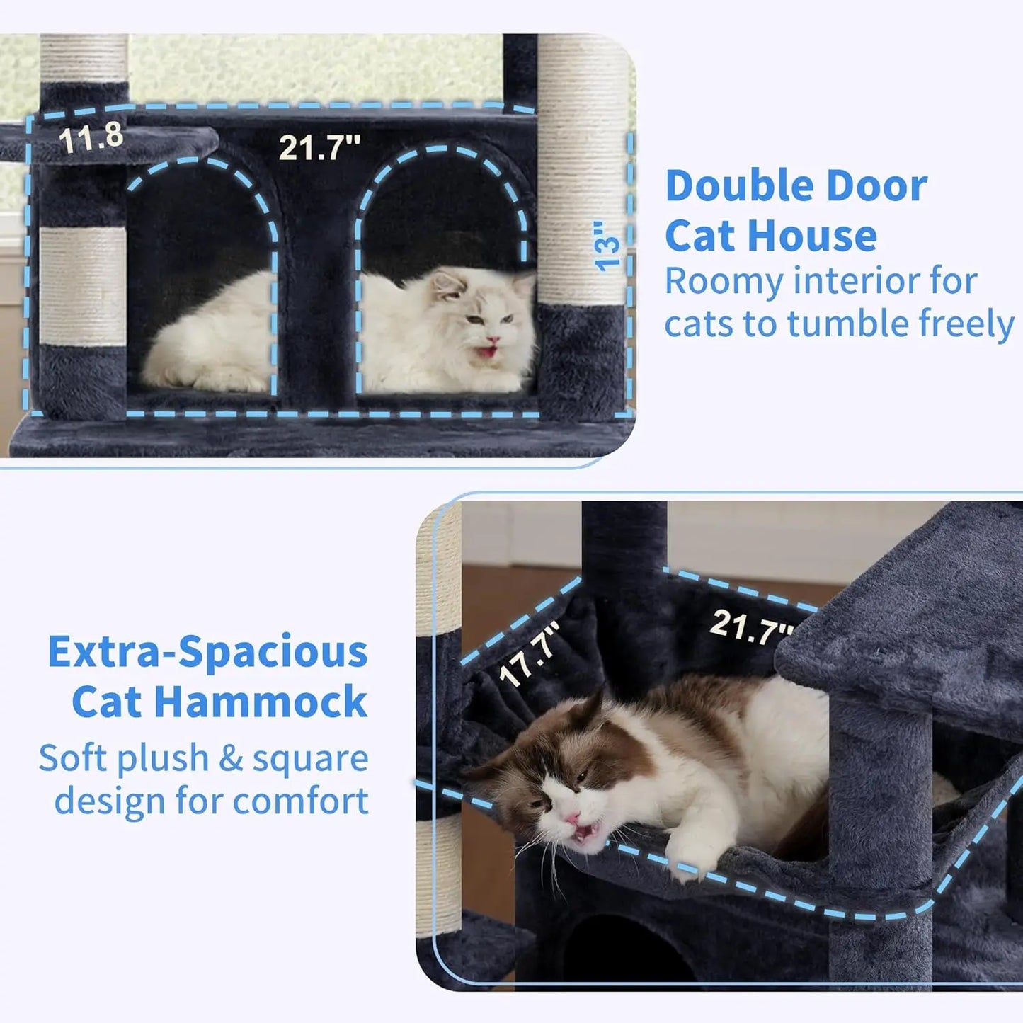 80-Inch Multi-Level Cat Tower for Large Indoor Cats with Spacious Perches, Scratching Board, and Caves in Smoky Gray