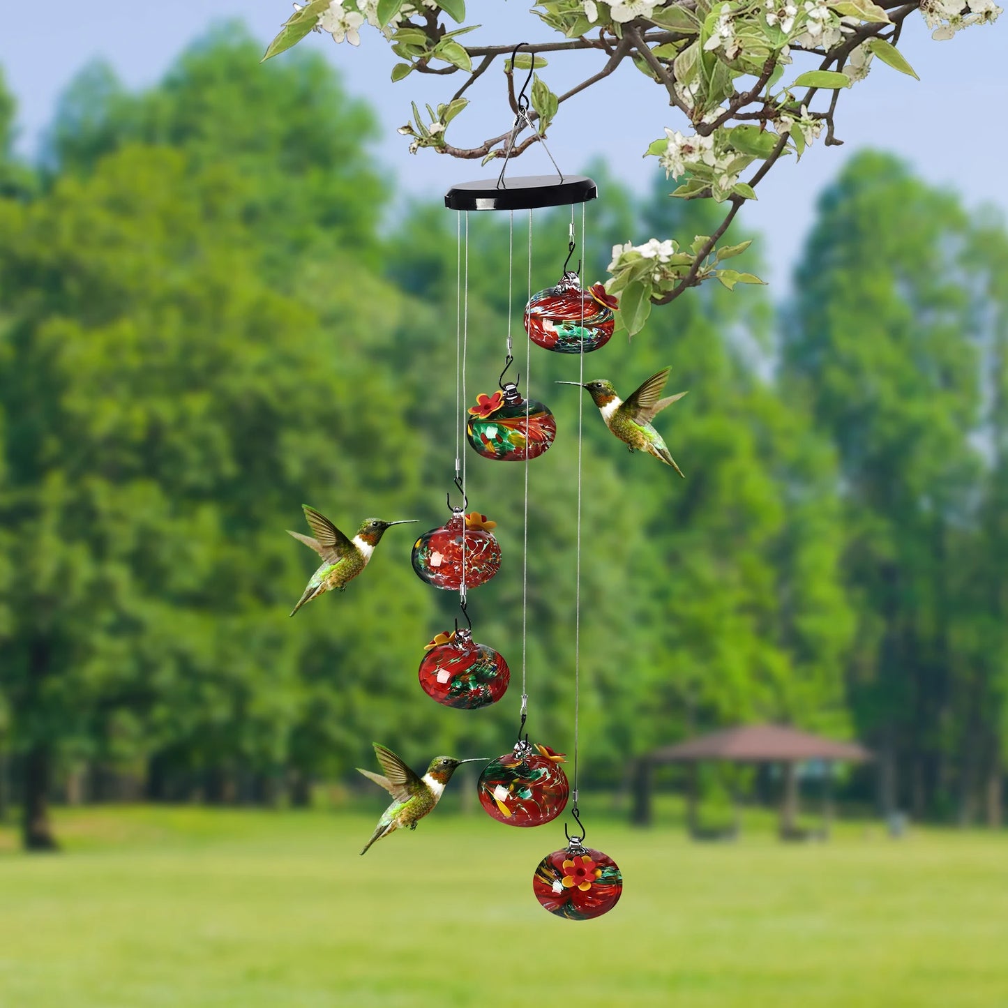 Glass Wind Chime Hummingbird Feeder