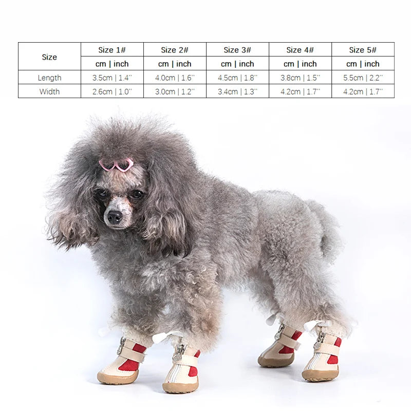 4pcs/set Elastic Winter Pet Dog Shoes Anti-slip Velvet Thickening Warmer Small Comfort Boots
