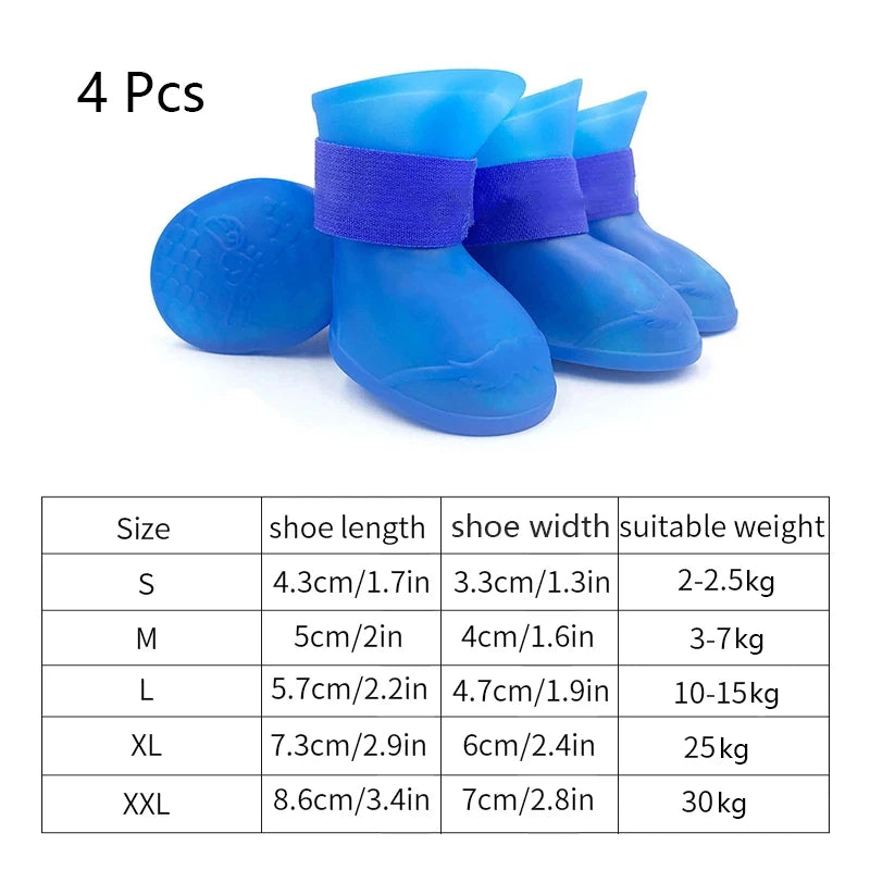 4Pcs Pet WaterProof Rainshoe Anti-slip Rubber Boot For Small Medium Large Dogs Cats Outdoor Shoe Dog