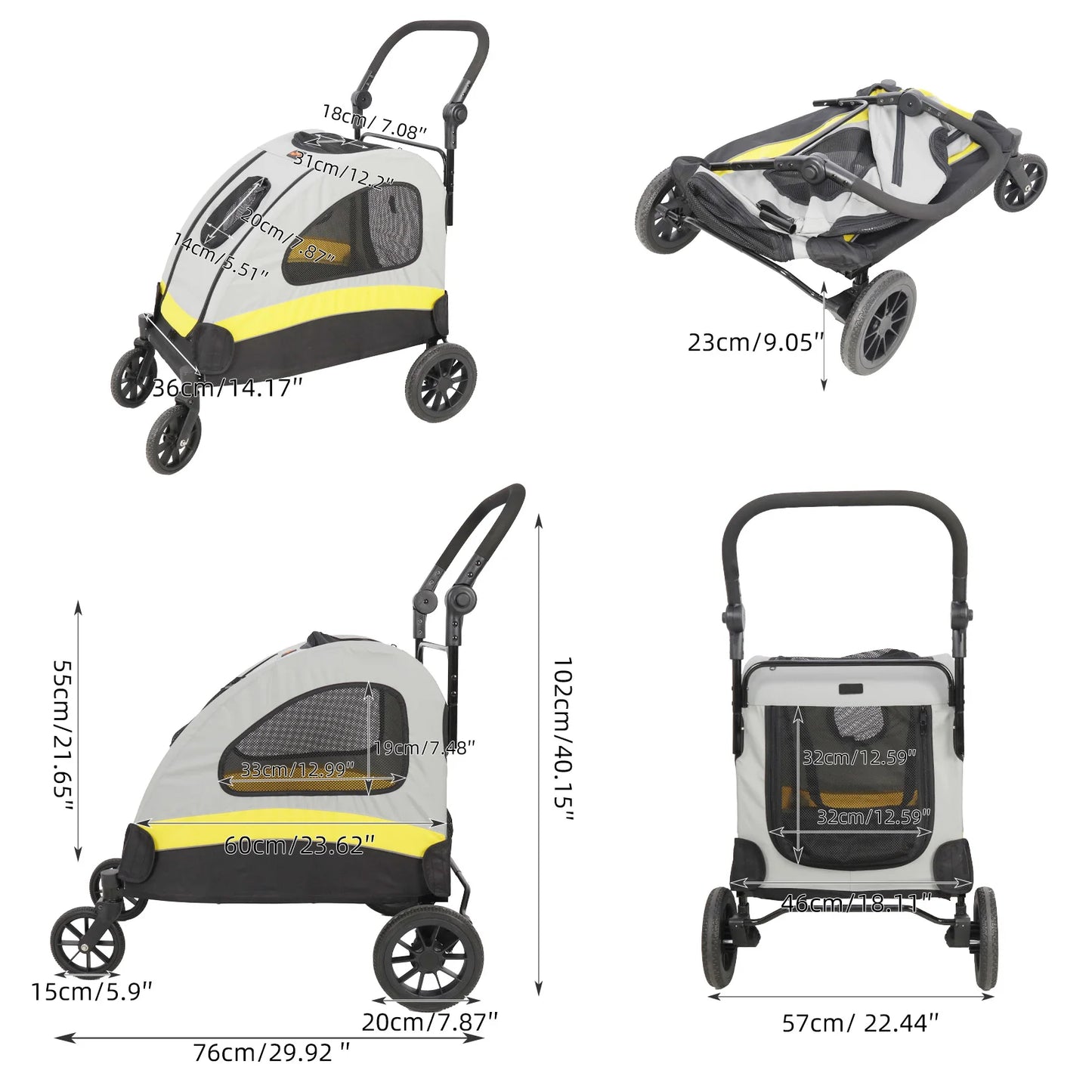 Dog Stroller Pram 4 Wheel Foldable Cart