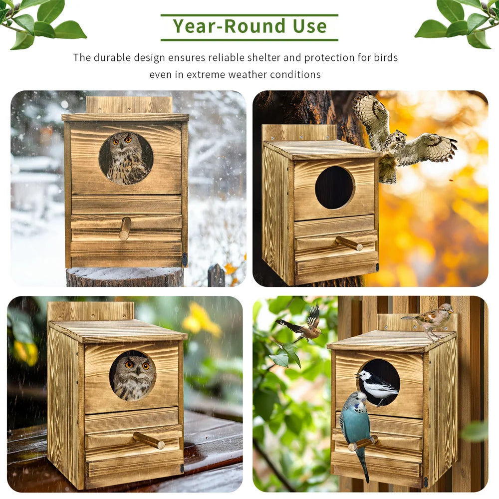 Large Handmade Wooden Round Opening Screech Box for Outside with Mounting Screws