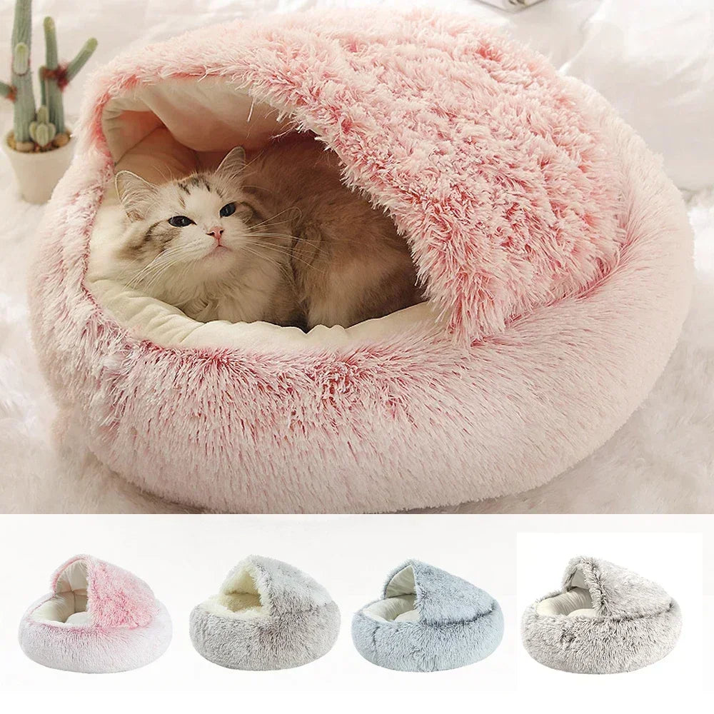 Round Bed Pet Mattress Warm Comfortable Basket Cat Dog 2 In 1