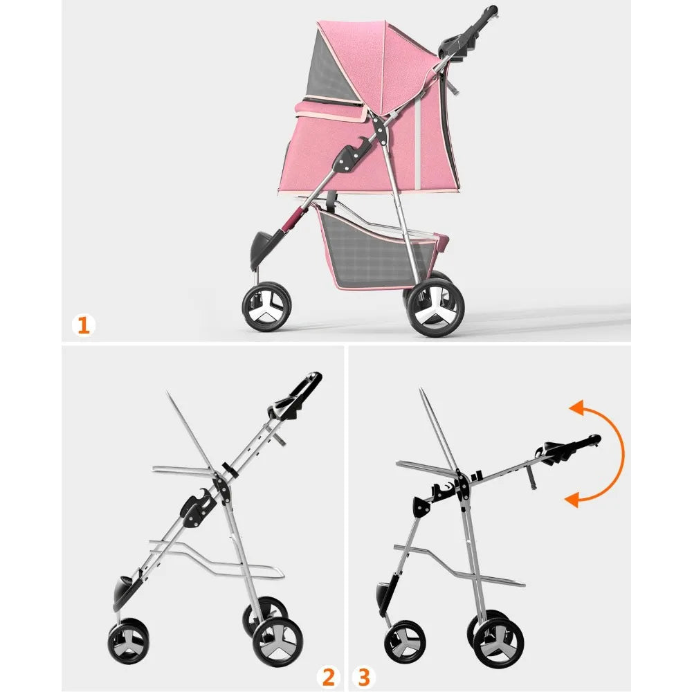Pet Stroller for Small/Medium Pets, Portable Travel Foldable Carrier Jogger for Dog Cat Puppy Kitty,