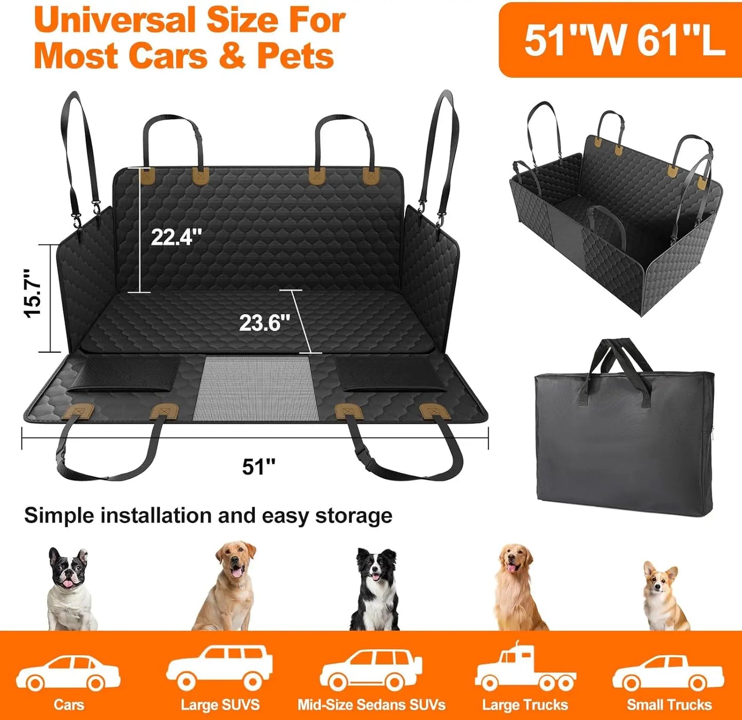 Foldable Dog Car Seat Hammock Seat Protector
