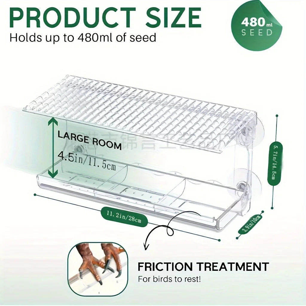 Large Window Bird Feeder with Removable Seed & Water Tray 4 Super Strong Adhesive Hooks
