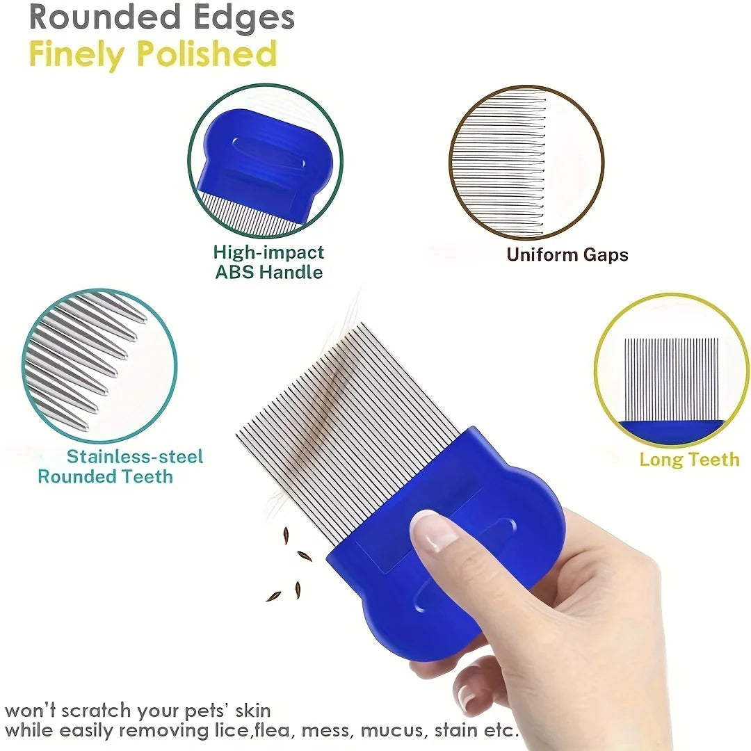 Pack of 4 Flea and Lice Combs, Stainless Steel Rabbit Dog Cat Grooming Comb