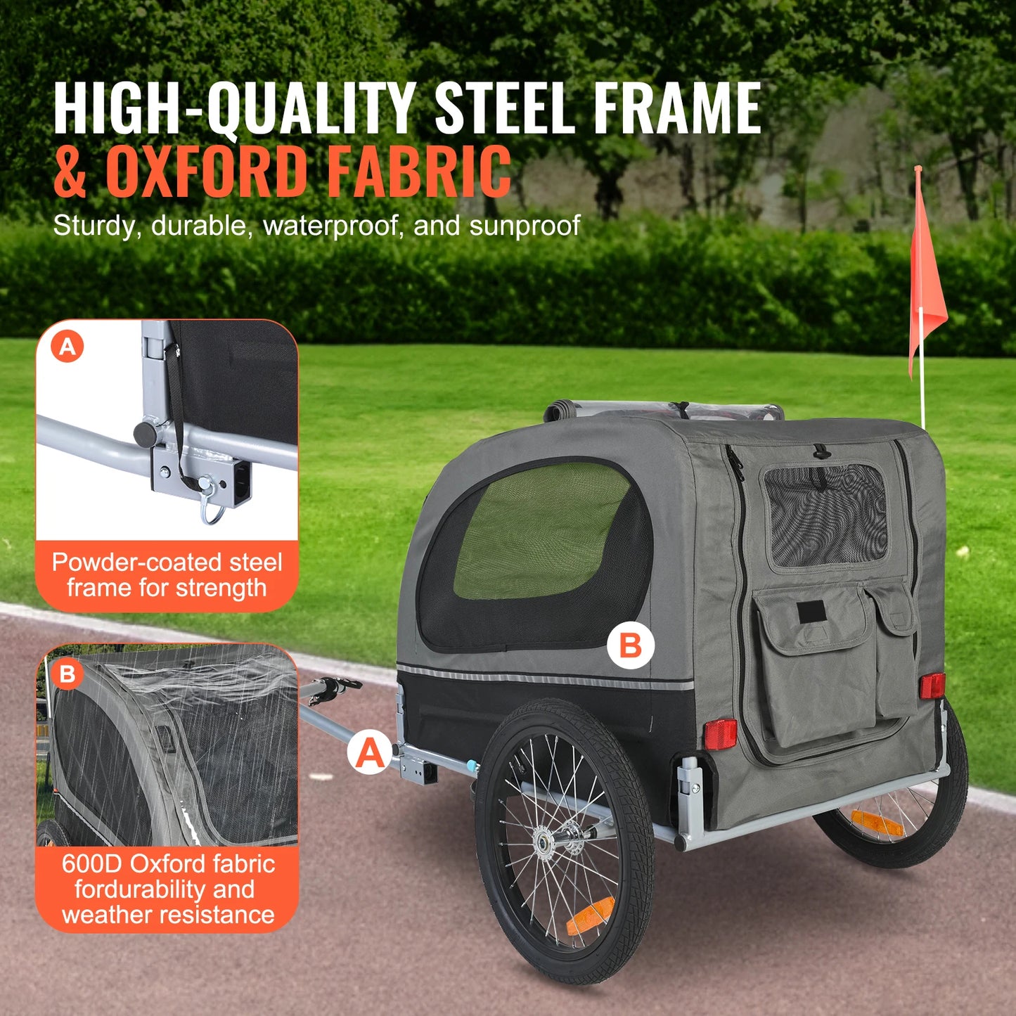 SucceBuy 88 lbs Dog Bike Trailer Pet Cart Bicycle Carrier with Wheels Coupler Reflectors Flag Collapsible