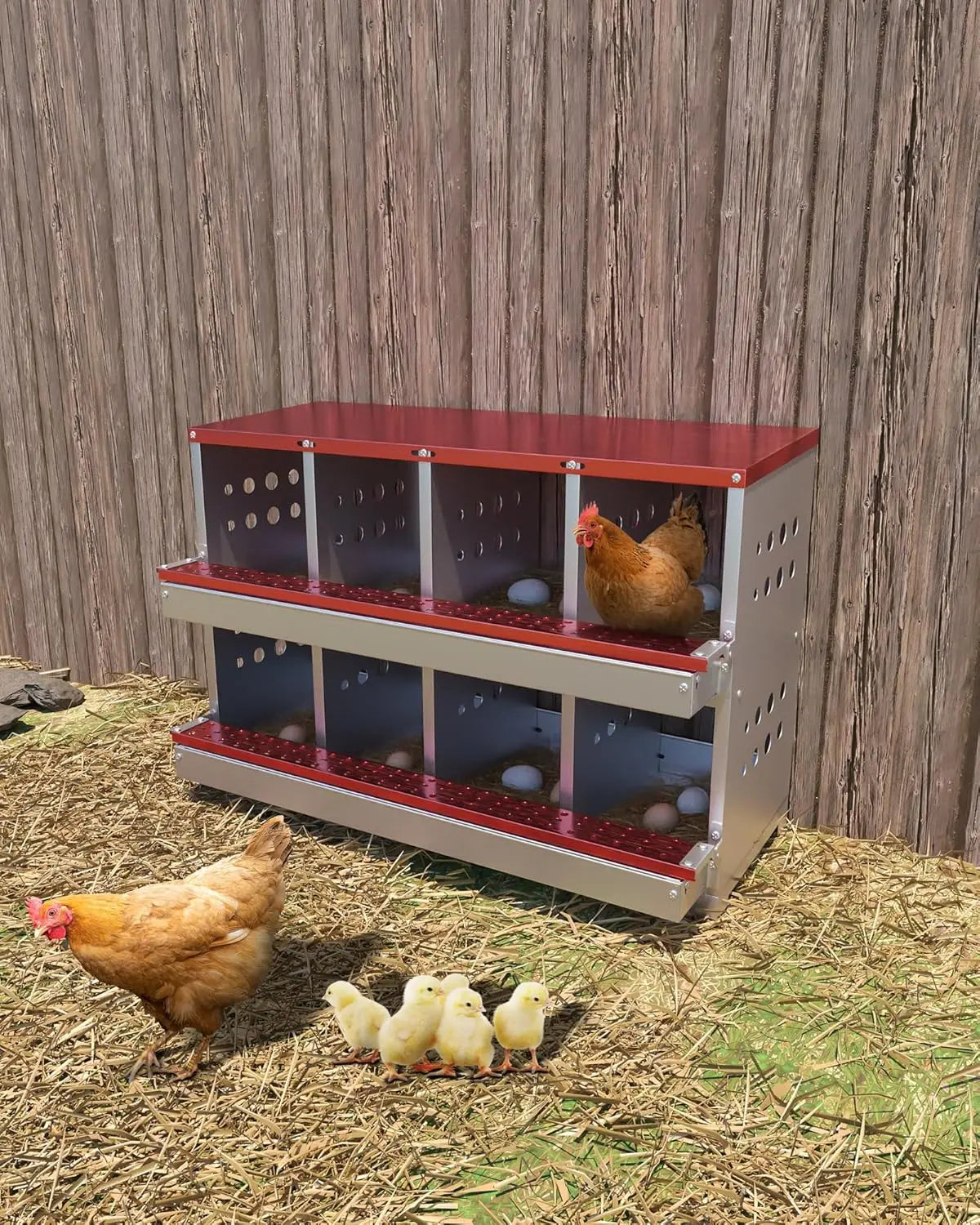 Metal Chicken Coop Nesting Box Multi-compartment Rustproof Ventilated Chicken Laying Boxes with Roll Out Egg Collection for Hens