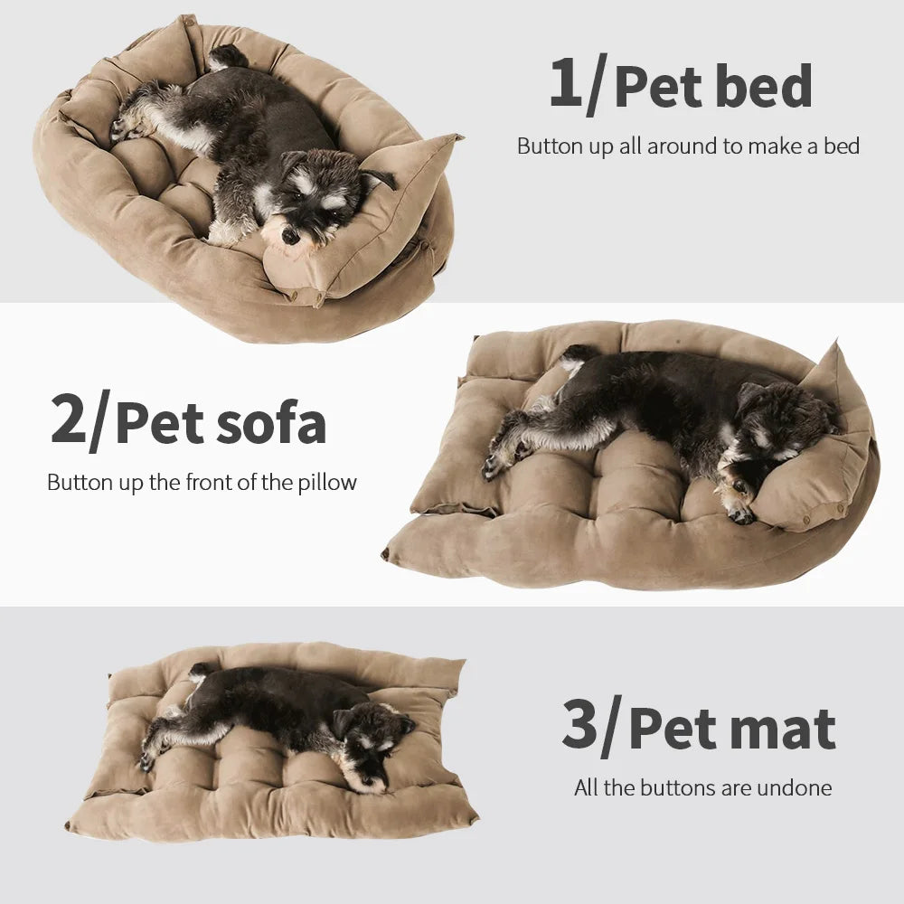 3 IN 1 Dogs Cat Sleeping Bed Sofa Warm Winter Puppy Kitten Nest