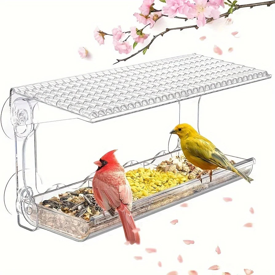 Large Window Bird Feeder with Removable Seed & Water Tray 4 Super Strong Adhesive Hooks
