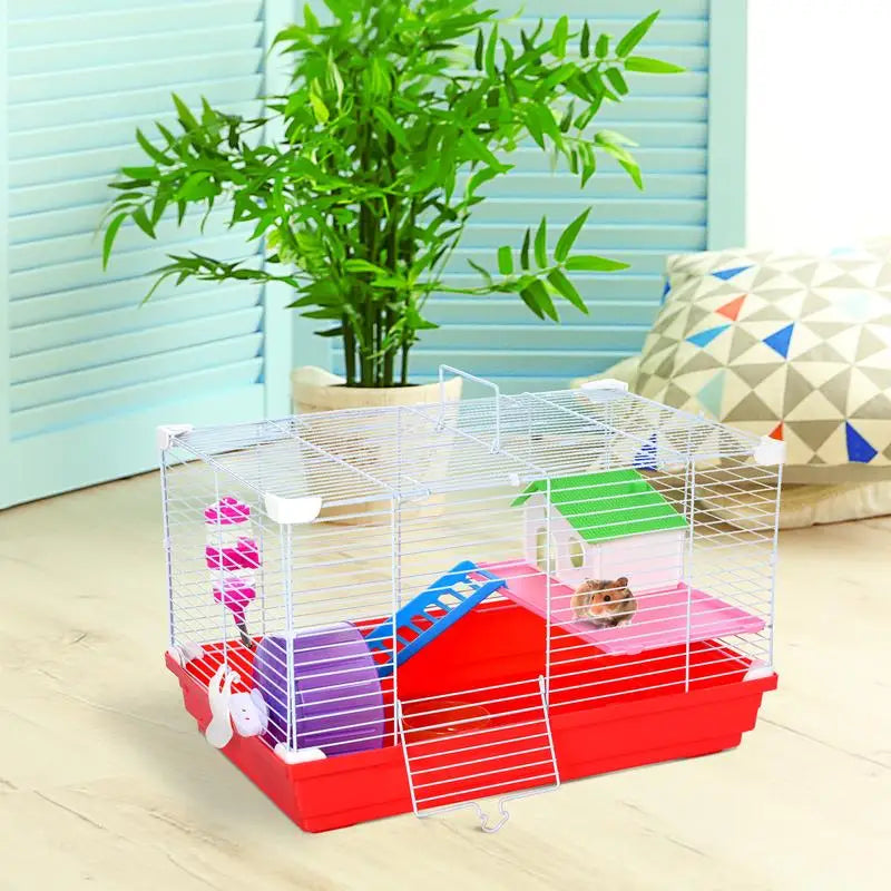 2-Story Hamster Cage w/ Exercise Wheel, Water Bottle, Dish, & Rat House