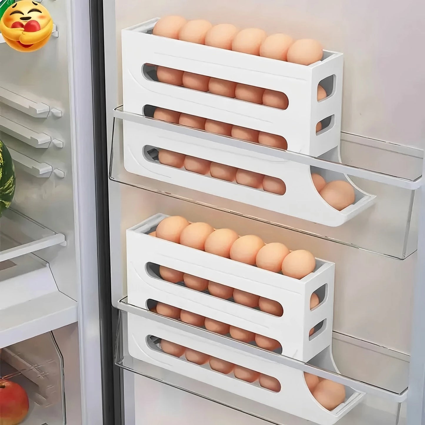 4 Tiers Egg Holder for Fridge， Automatic Egg Rolling Rack,