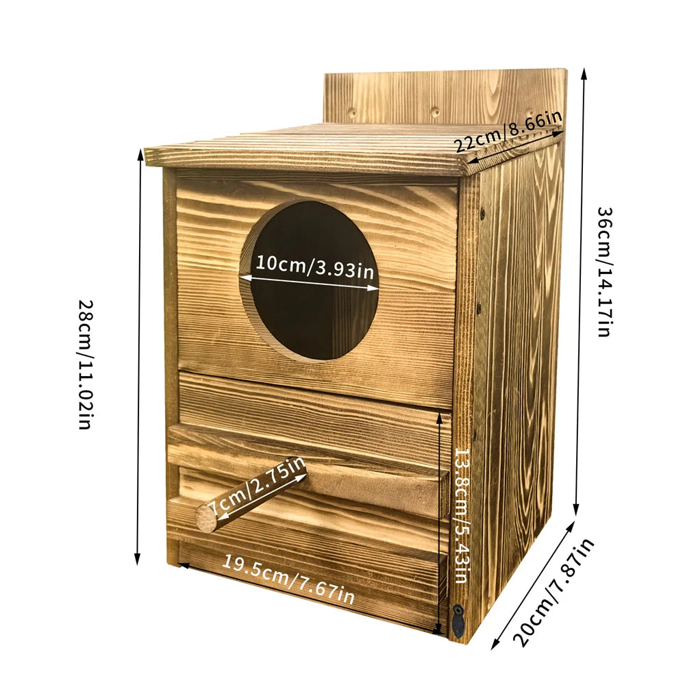 Large Handmade Wooden Round Opening Screech Box for Outside with Mounting Screws