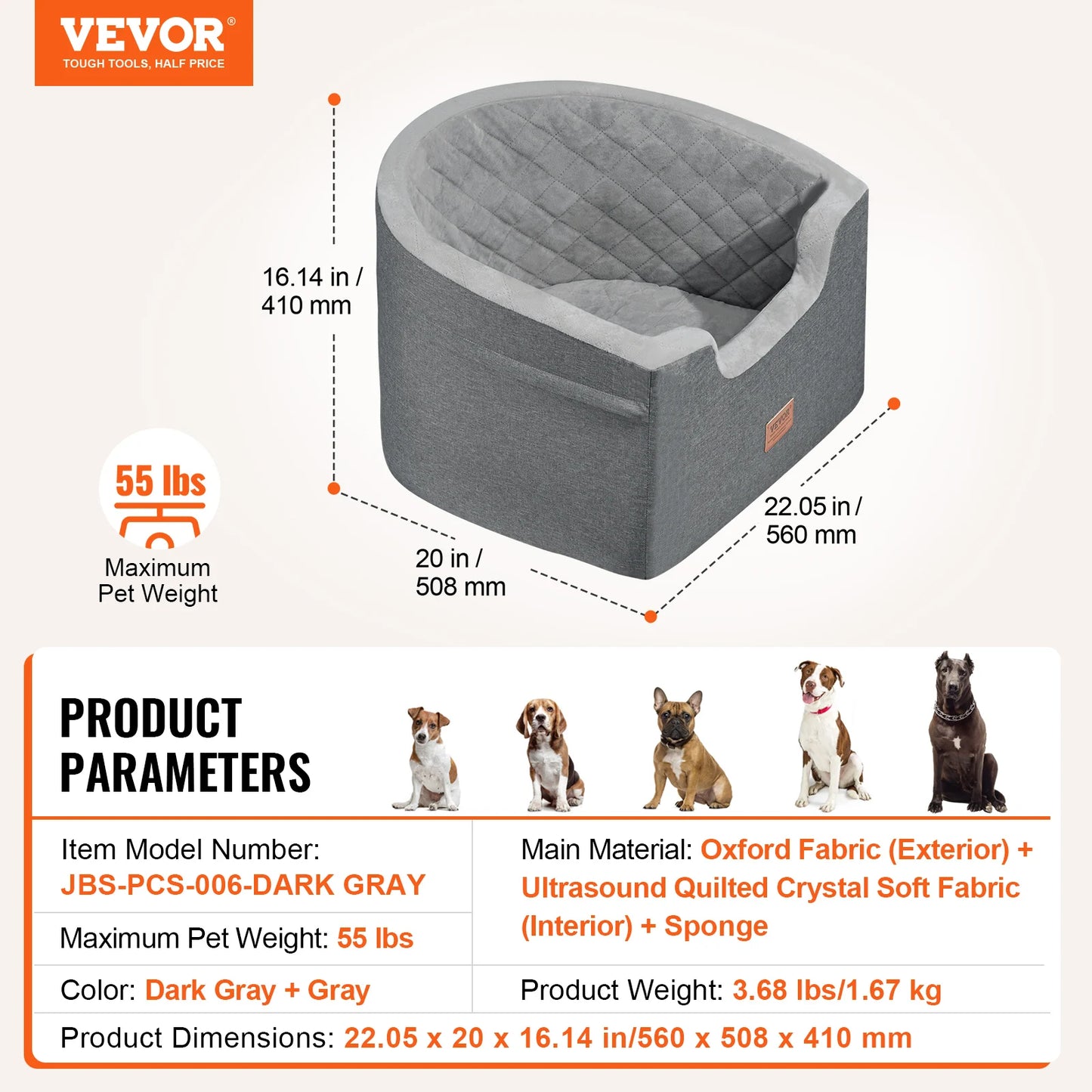 Dog Car Seat Waterproof Dog Booster Seat Pet Car Seat with Clip-On Safety Leash