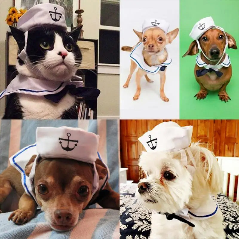 Sailor Style Hat Plus Scarf Suit For Dogs And Cats Pet Cap And Cape Navy Cloak