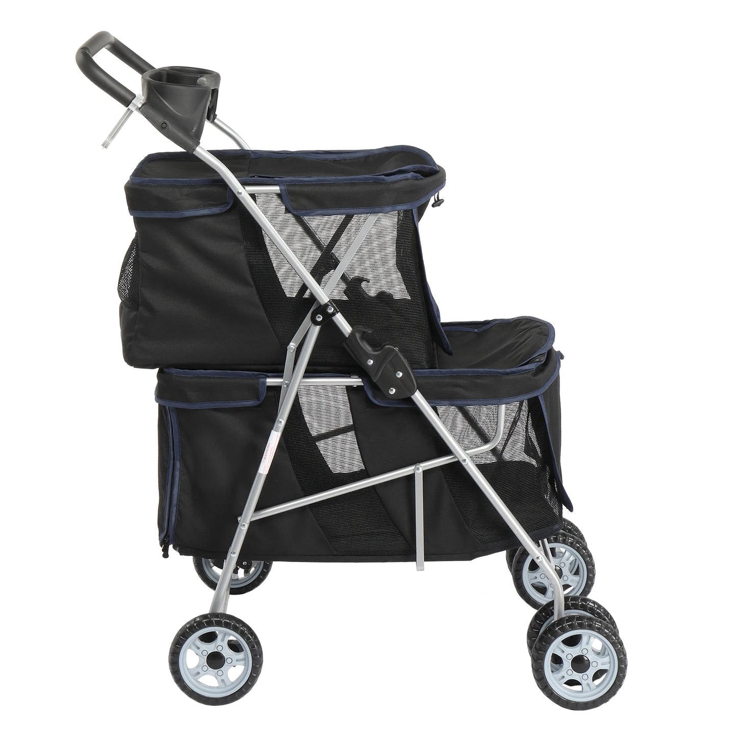 Pet Stroller for 2 Dogs Cats, Double 4 Wheel Cat Pet Carriers Bag Jogger for S M Pets, Waterproof Folding Crate with Soft Pad