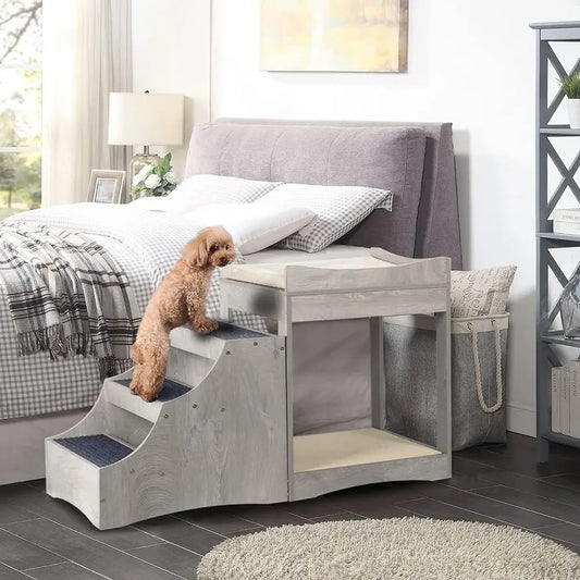 Pet Bunk Bed with Removable Step for Dogs and Cats,