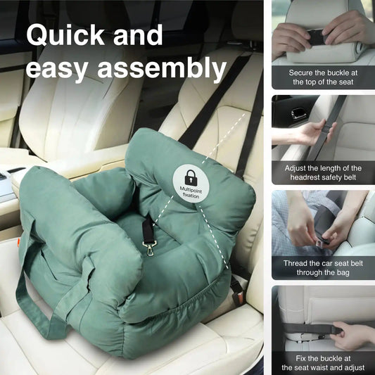 2-in-1 Dog Car Seat Carrier Bag - Detachable with Handles and Safety Belt, Travel Dog Booster Seat for Small Medium Dogs Cats