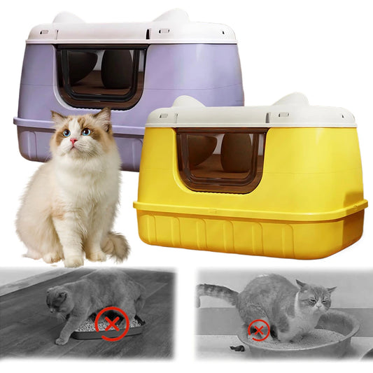 Cat Litter Pan with Handle Cat Toilet Anti Splashing Kitty Litter Tray with Lid