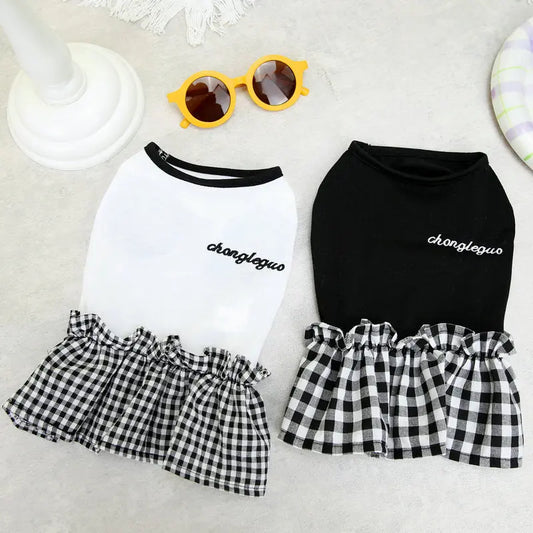 Summer Pet Dress Simple Plaid Luxury Skirts Chihuahua Yorkies Thin Breathable Dresses Cat Soft Skirt Puppy Clothes Dog Supplies