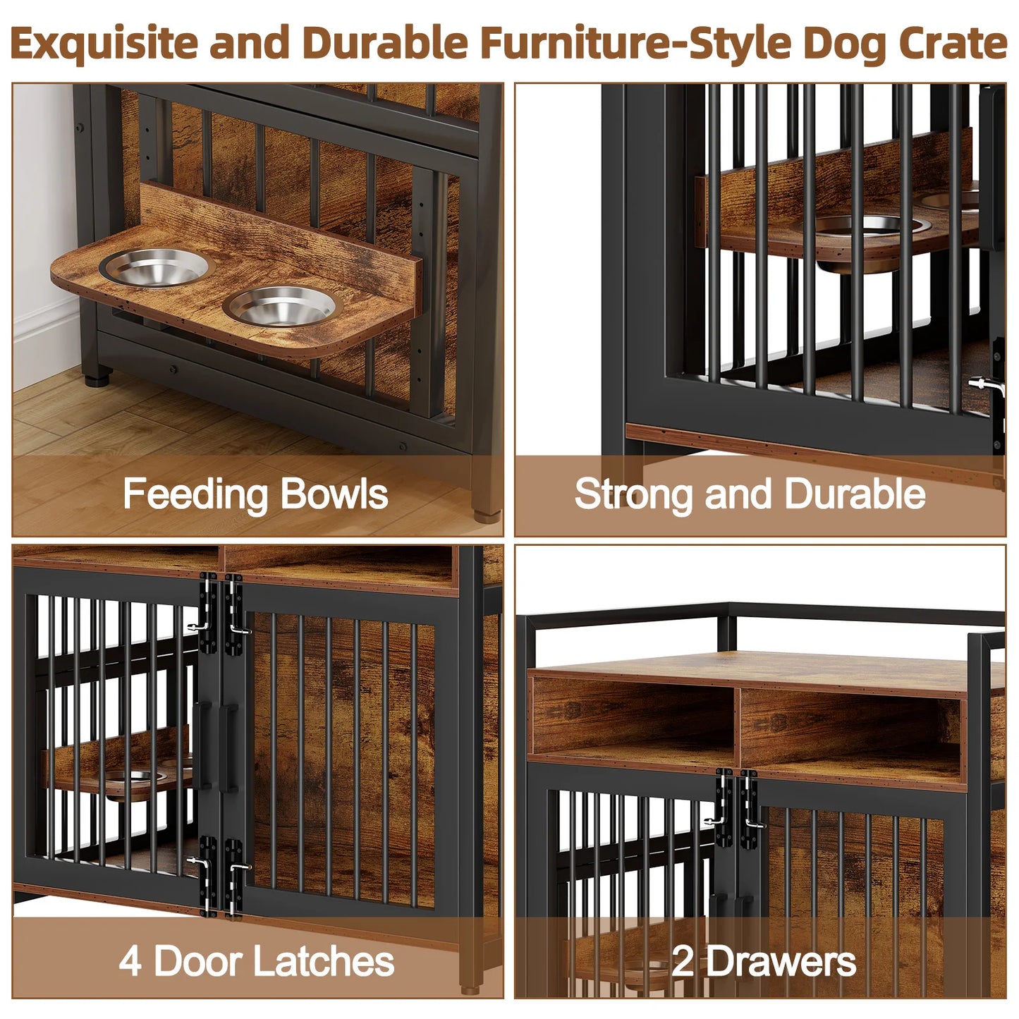 41/48 Inch Wooden Dog Crate Furniture with Storage Drawers,