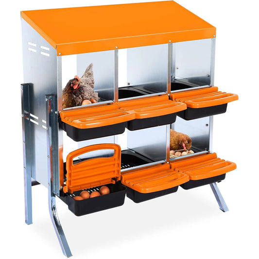 6-Compartment Chicken Nesting Box Automatic Roll-Away Egg Collection System Galvanized Steel Wall Mount or Stand Hen Laying Box