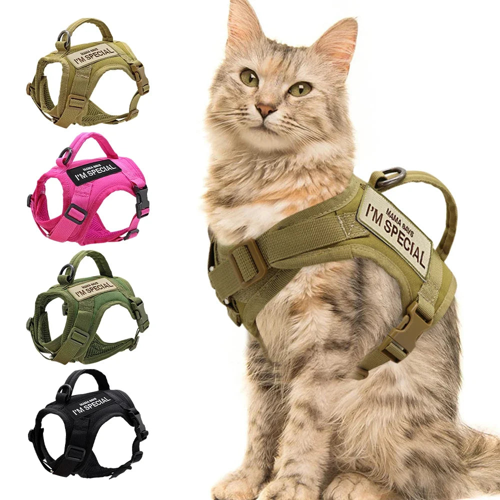 Nylon Cat Harness Vest with 2 Sticker Military Tactical Cats Harness With Handle Cats Small Dogs