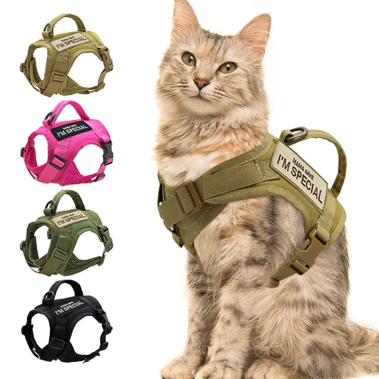 Nylon Cat Harness Vest with 2 Sticker Military Tactical Cats Harness With Handle Cats Small Dogs