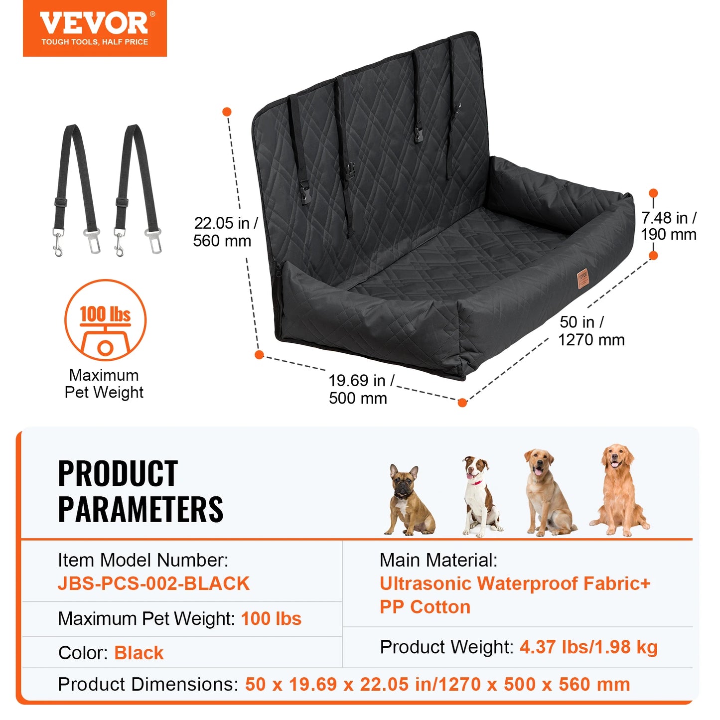 Waterproof Dog Booster Seat Pet Car Seat with Clip-On Safety Leash