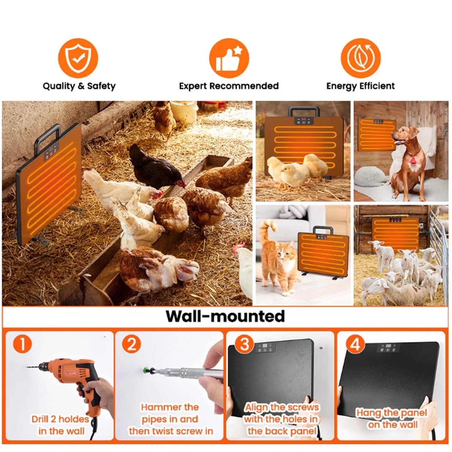 Chicken Coop Heater Thermostatic Poultry Heating Panel Adjustable Temperature Winter Farm Universal Heater For Many Animals