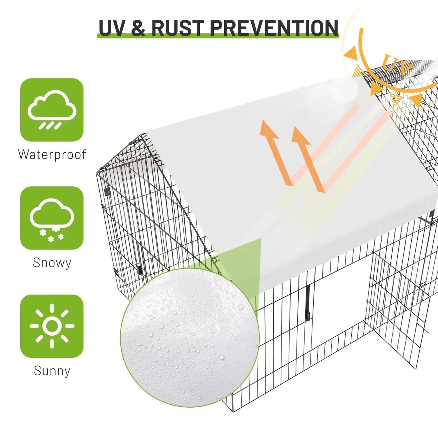 Heavy Duty Chicken Run Coop Cage Walk In Coop Poultry Hen Rabbit Metal Kennel Hutch Pen with Waterproof UV Cover Outdoor