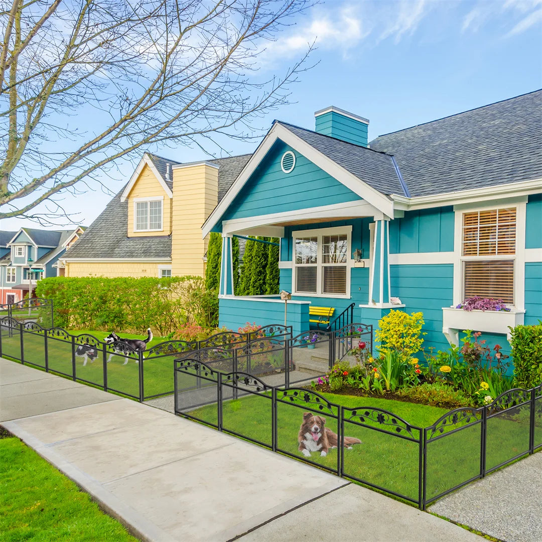 5Pcs Black Metal Dog Fence Animal Pet Playpen Barrier Garden Fence Decorative Garden Barrier