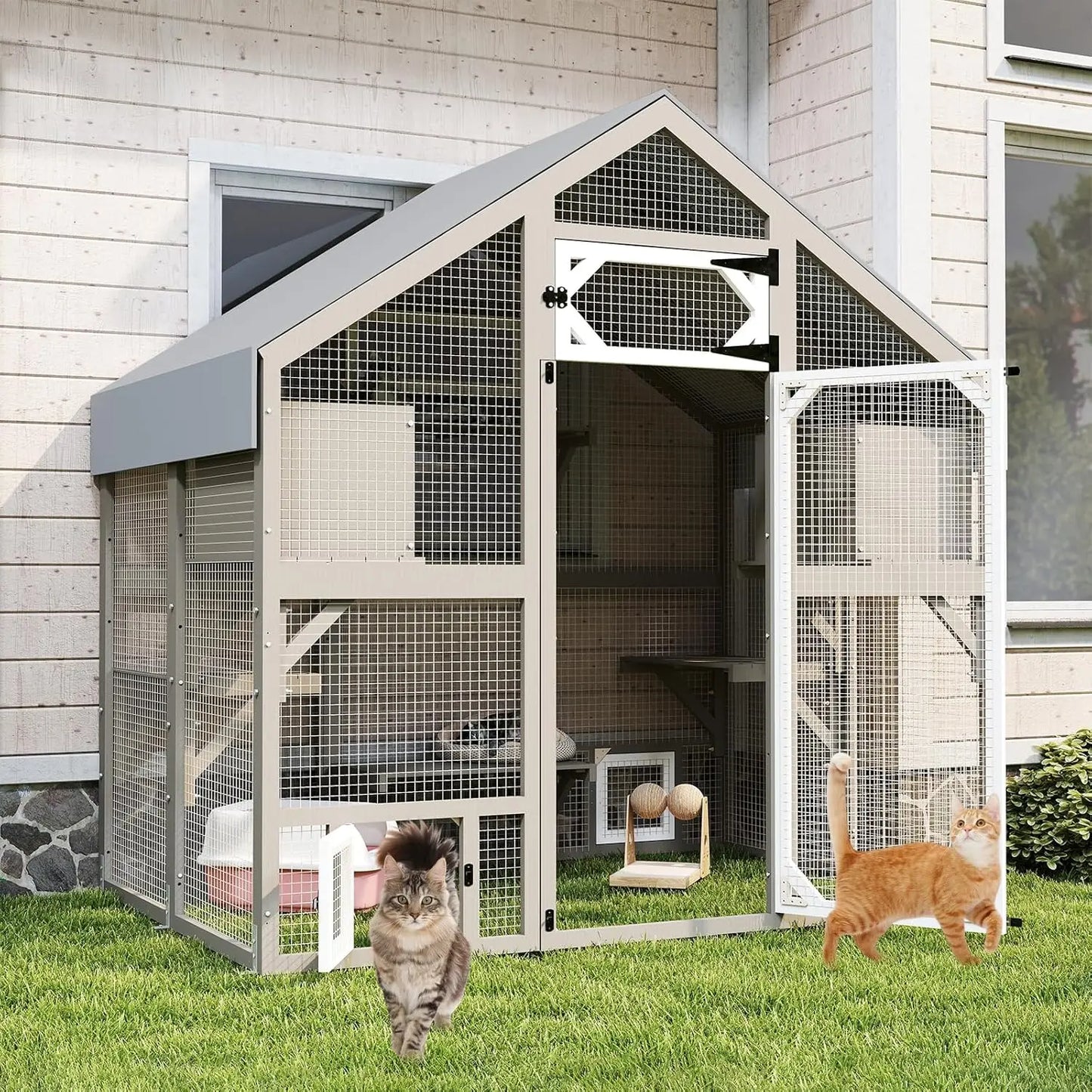 71" Weatherproof Outdoor Cat Enclosure – Large Walk-In Cat House with Window