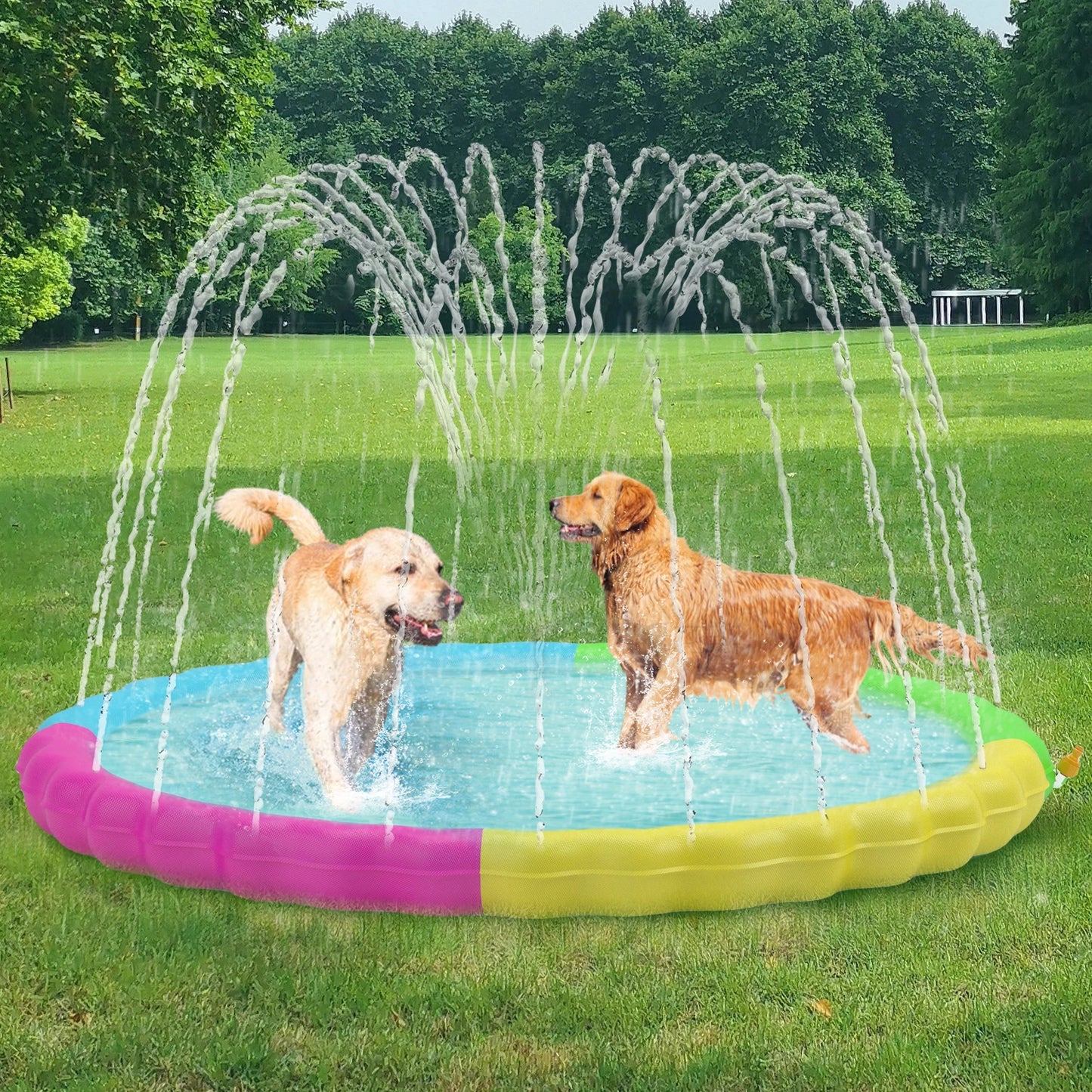 Non-Slip Splash Pad for Pets Summer Outdoor Water Toys, Sprinkler Pool for Dogs Outdoor Play