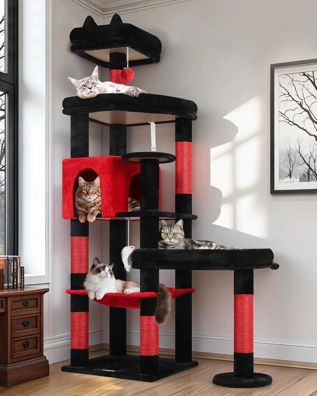 Extra Large Platform Gothic Cat Tree, 65in Tall Sturdy Goth Cat Tower for Multiple Indoor Cats, Big Cat Tree for Large Cat