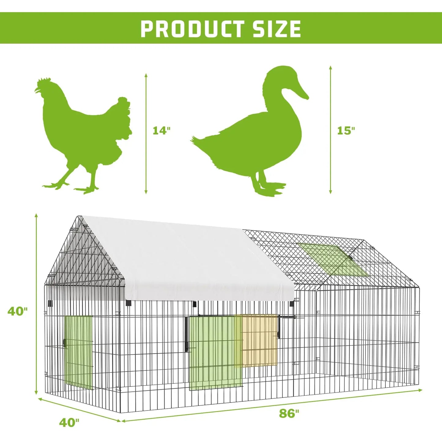 Heavy Duty Chicken Run Coop Cage Walk In Coop Poultry Hen Rabbit Metal Kennel Hutch Pen with Waterproof UV Cover Outdoor