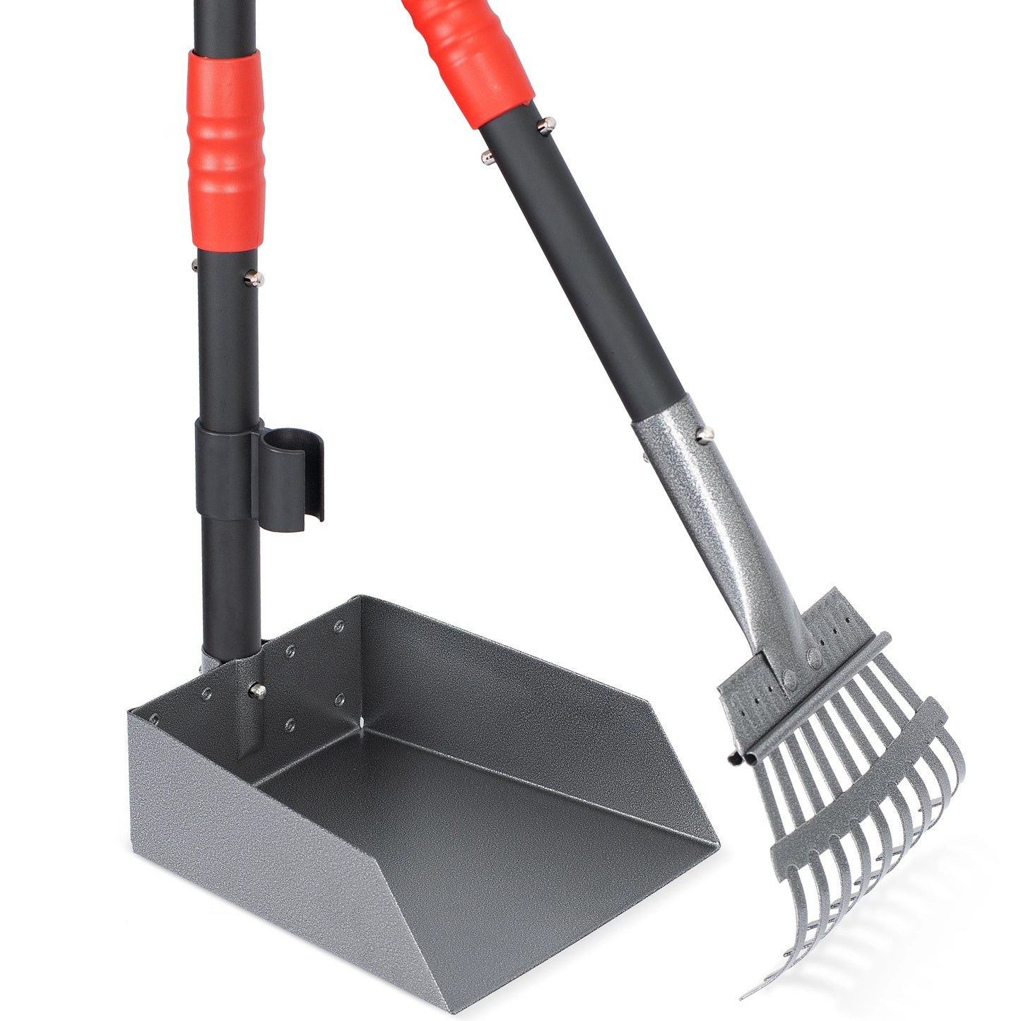 Dog Poop Tray and Rake Set, Pet Waste Removal Scoop with Long Adjustable Sectional Stainless Handles