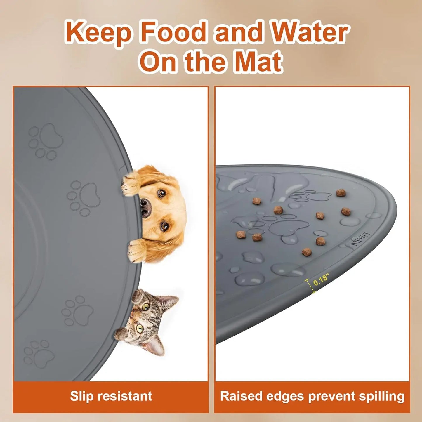 Waterproof Silicone Dog Food Mat Dishwasher Safe Pet Feeding Mat,(28" x 21.26")
